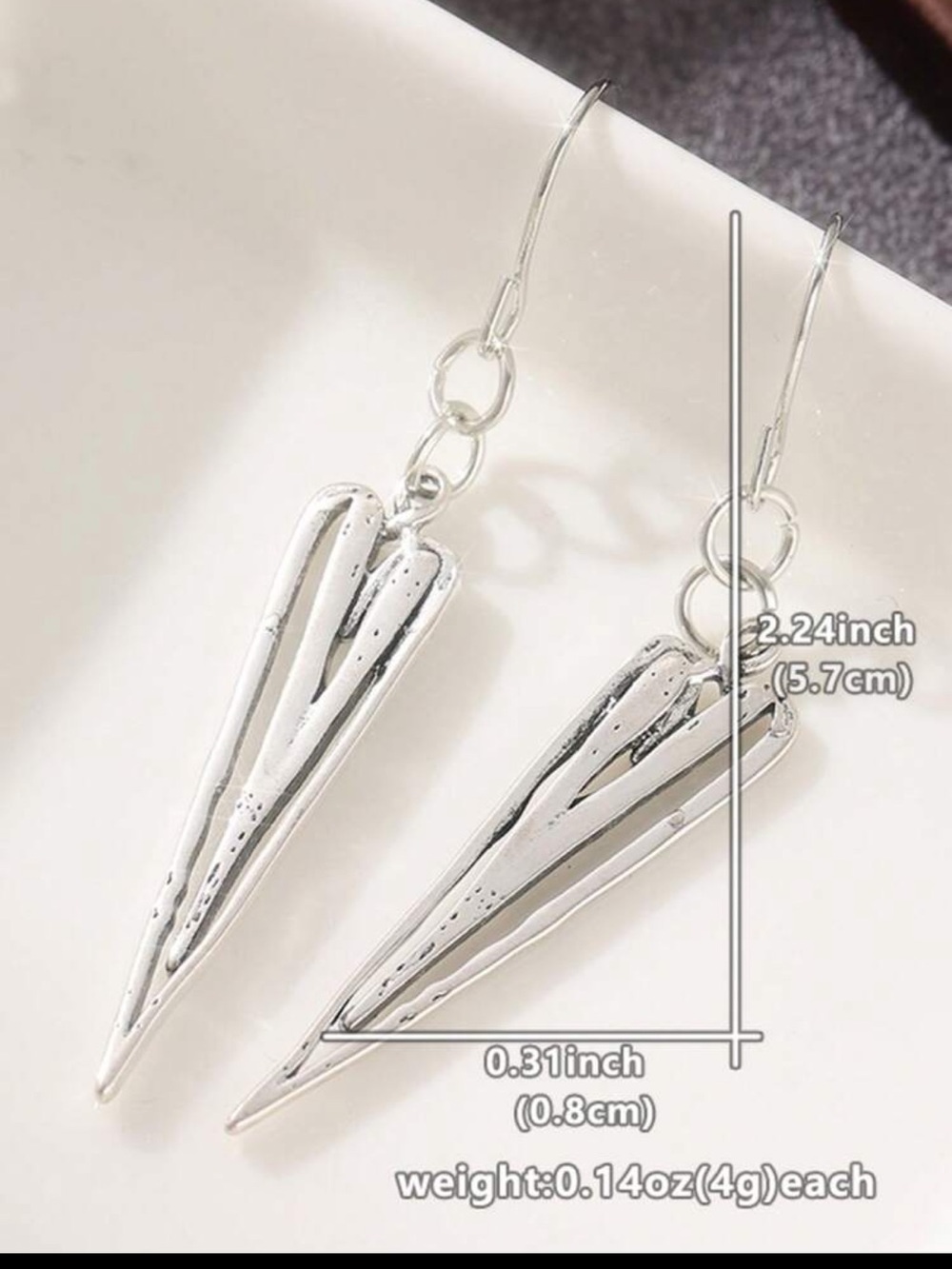 Silver Heart Drop Dangle Earrings - Silver - Picture 5 of 8